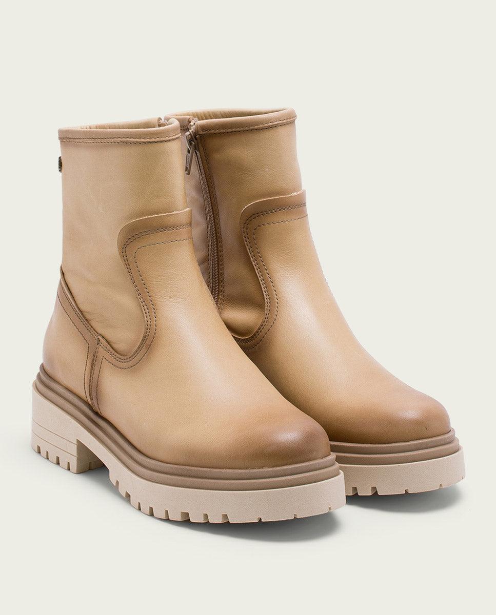 porronet BOTINES DE PIEL CAMEL CON CREMALLERA FIALA Liquidación