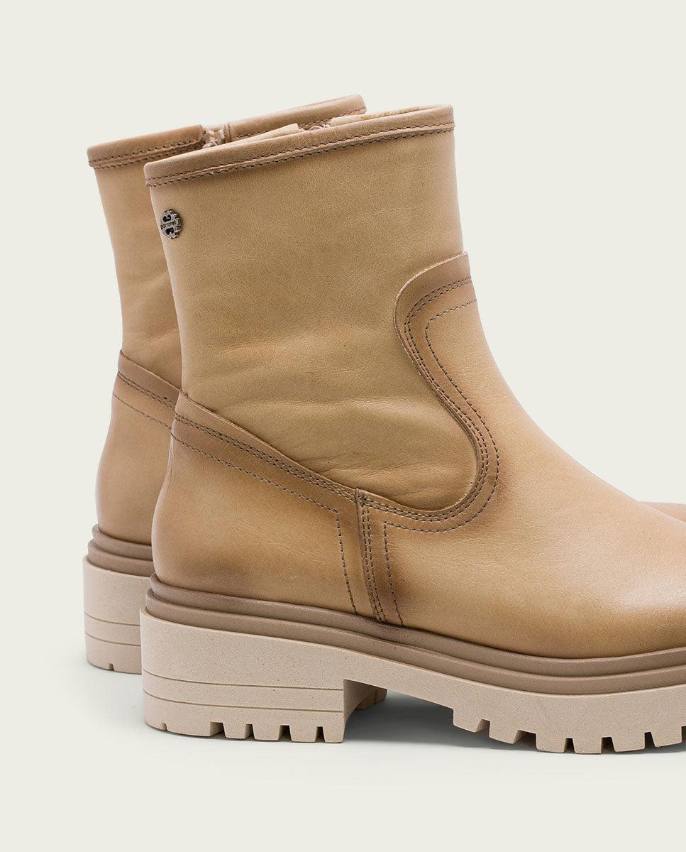 porronet BOTINES DE PIEL CAMEL CON CREMALLERA FIALA Liquidación