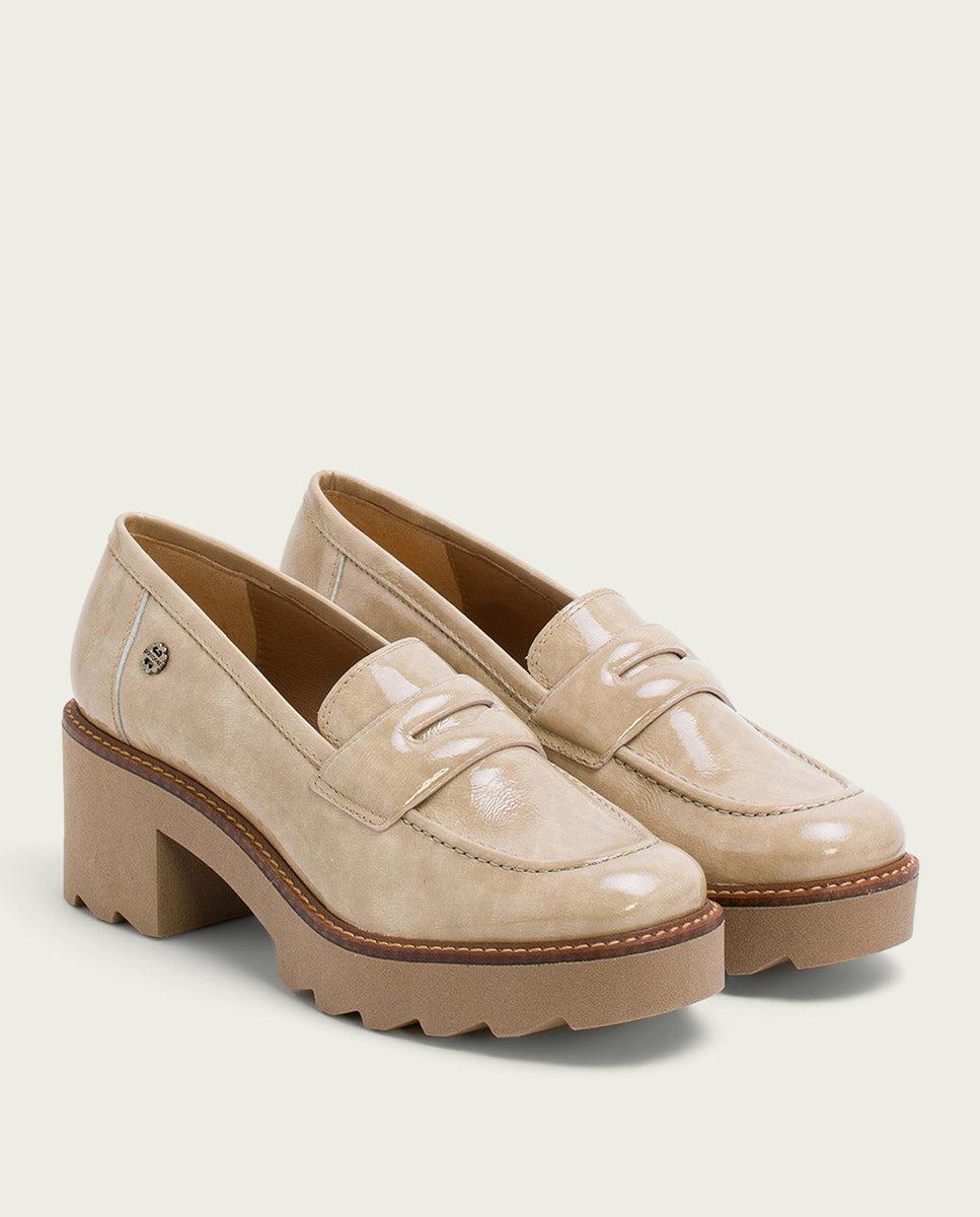 porronet MOCASINES DE PIEL CHAROL CON TACÓN TAUPE MADDY ÚLTIMAS EDICIONES