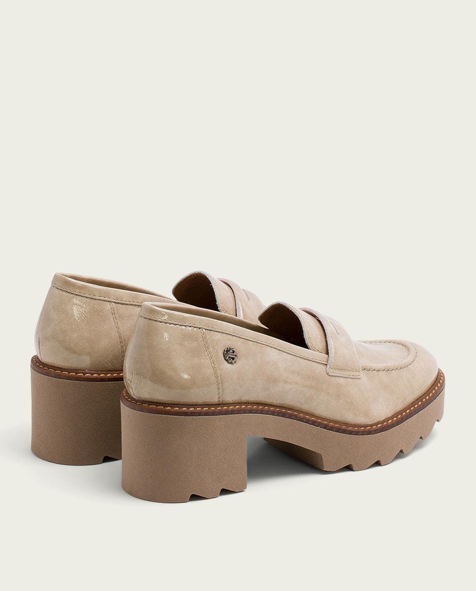porronet MOCASINES DE PIEL CHAROL CON TACÓN TAUPE MADDY ÚLTIMAS EDICIONES