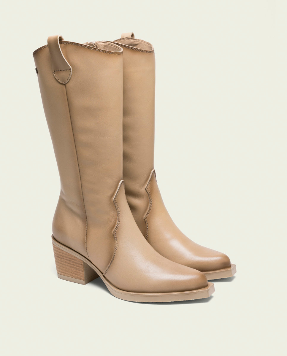 porronet BOTAS COWBOY DE PIEL CAMEL CON CREMALLERA HELGA Envío internacional gratuito