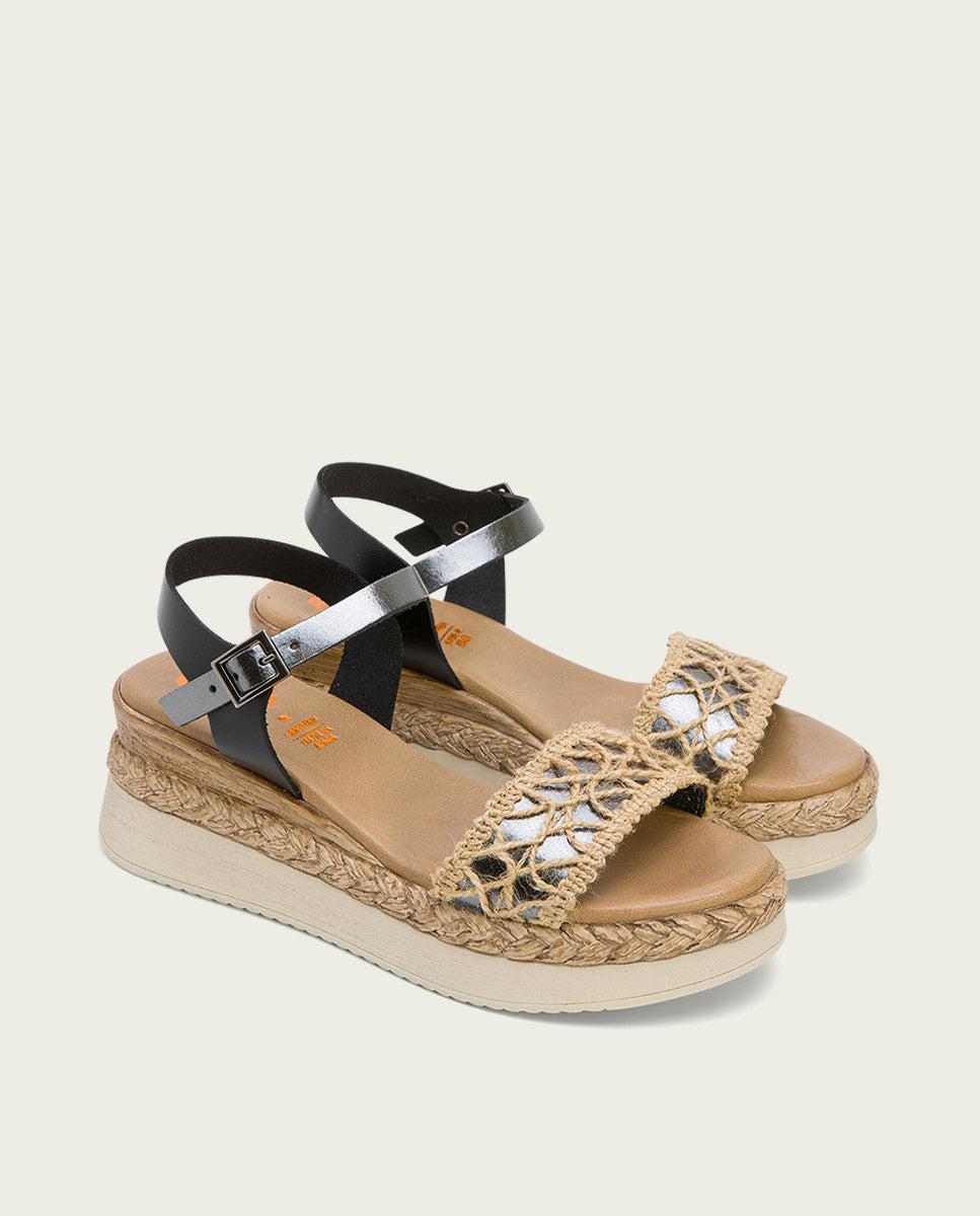 porronet SANDALIA PIEL CUÑA NEGRO PLOMO FRISIA Ofertas especiales
