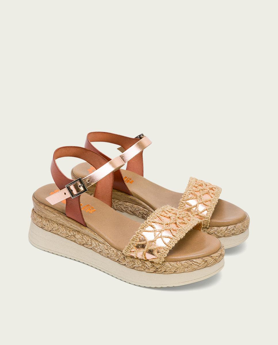 porronet SANDALIA PIEL CUÑA CUERO ROSE FRISIA Rebajas de fin de temporada