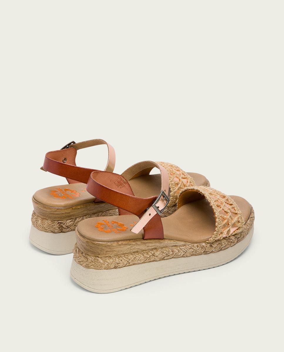 porronet SANDALIA PIEL CUÑA CUERO ROSE FRISIA Rebajas de fin de temporada
