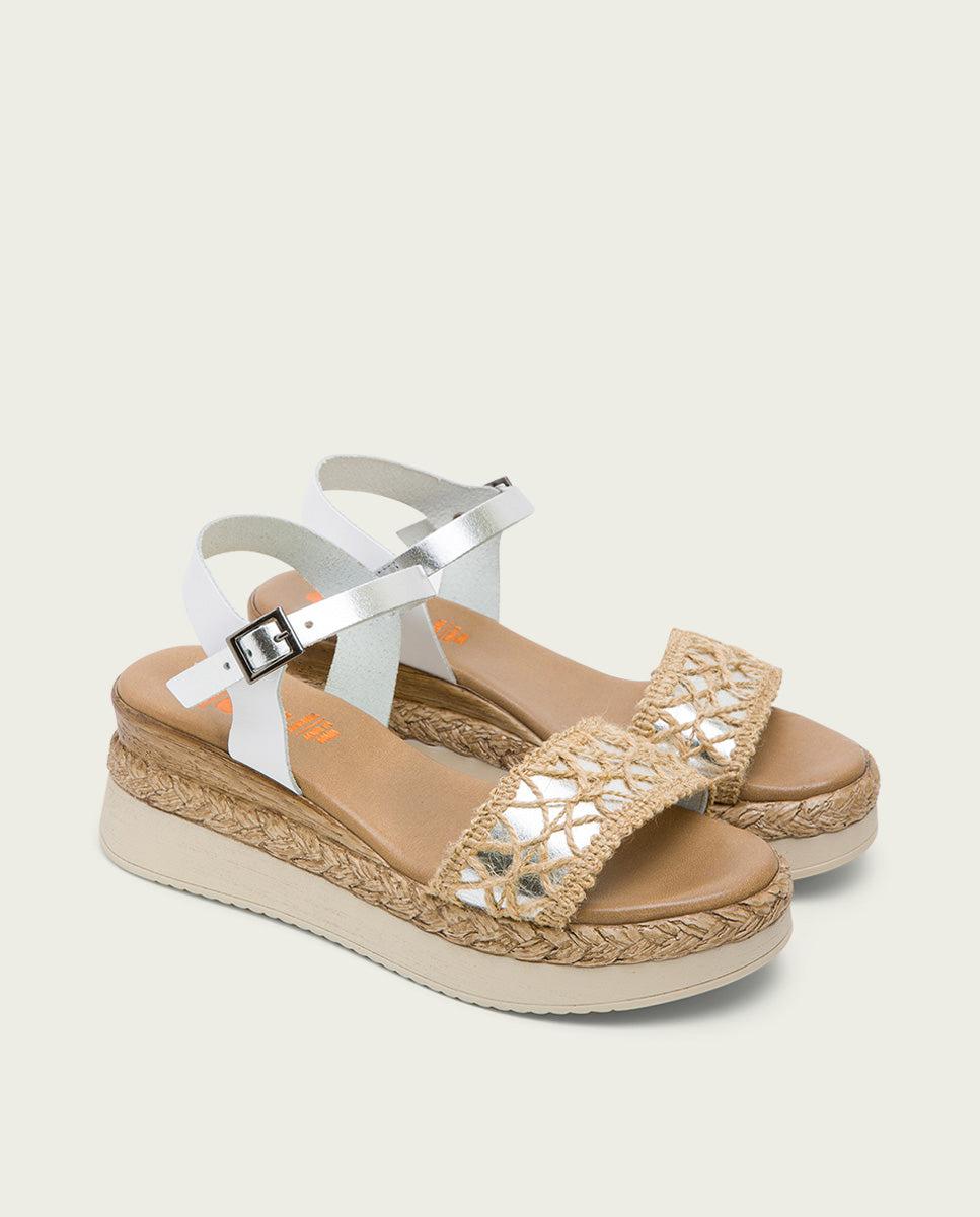porronet SANDALIA CUÑA BLANCO PLATA FRISIA Precio ultrabajo