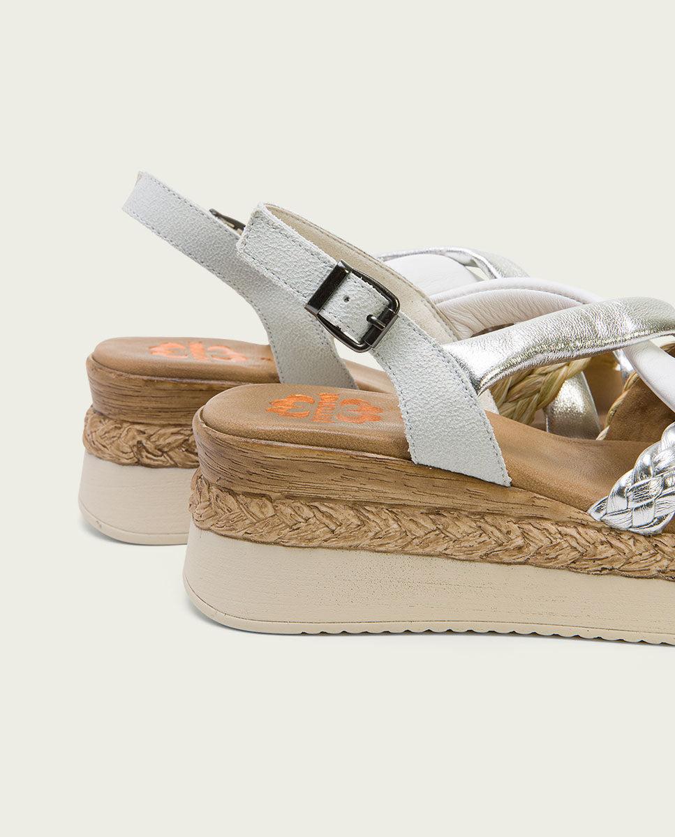 porronet SANDALIA PIEL CUÑA BLANCO PLATA FLAVIA Outlet