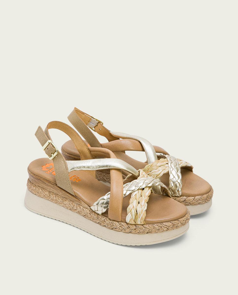 porronet SANDALIA PIEL CUÑA ARENA PLATINO FLAVIA Tienda