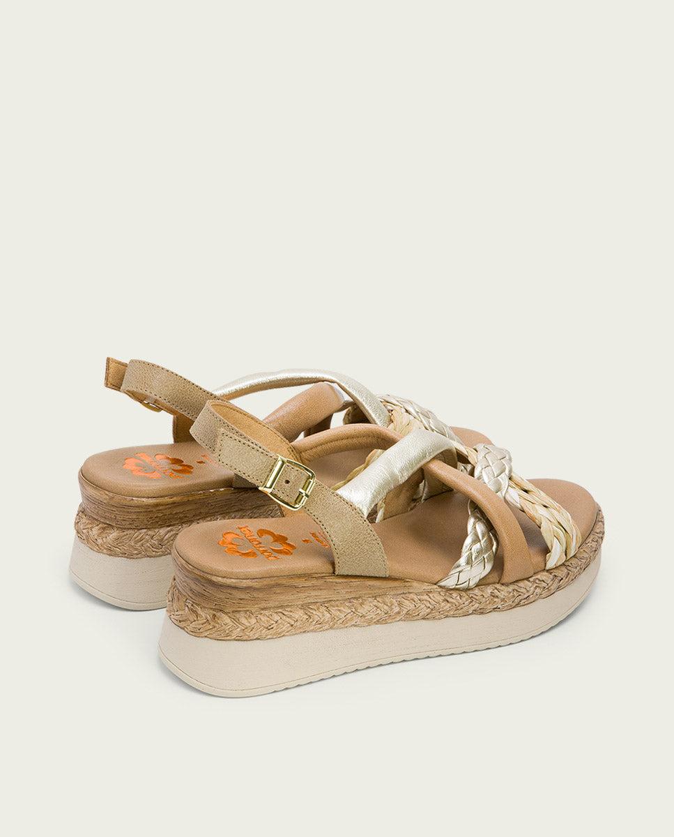 porronet SANDALIA PIEL CUÑA ARENA PLATINO FLAVIA Tienda