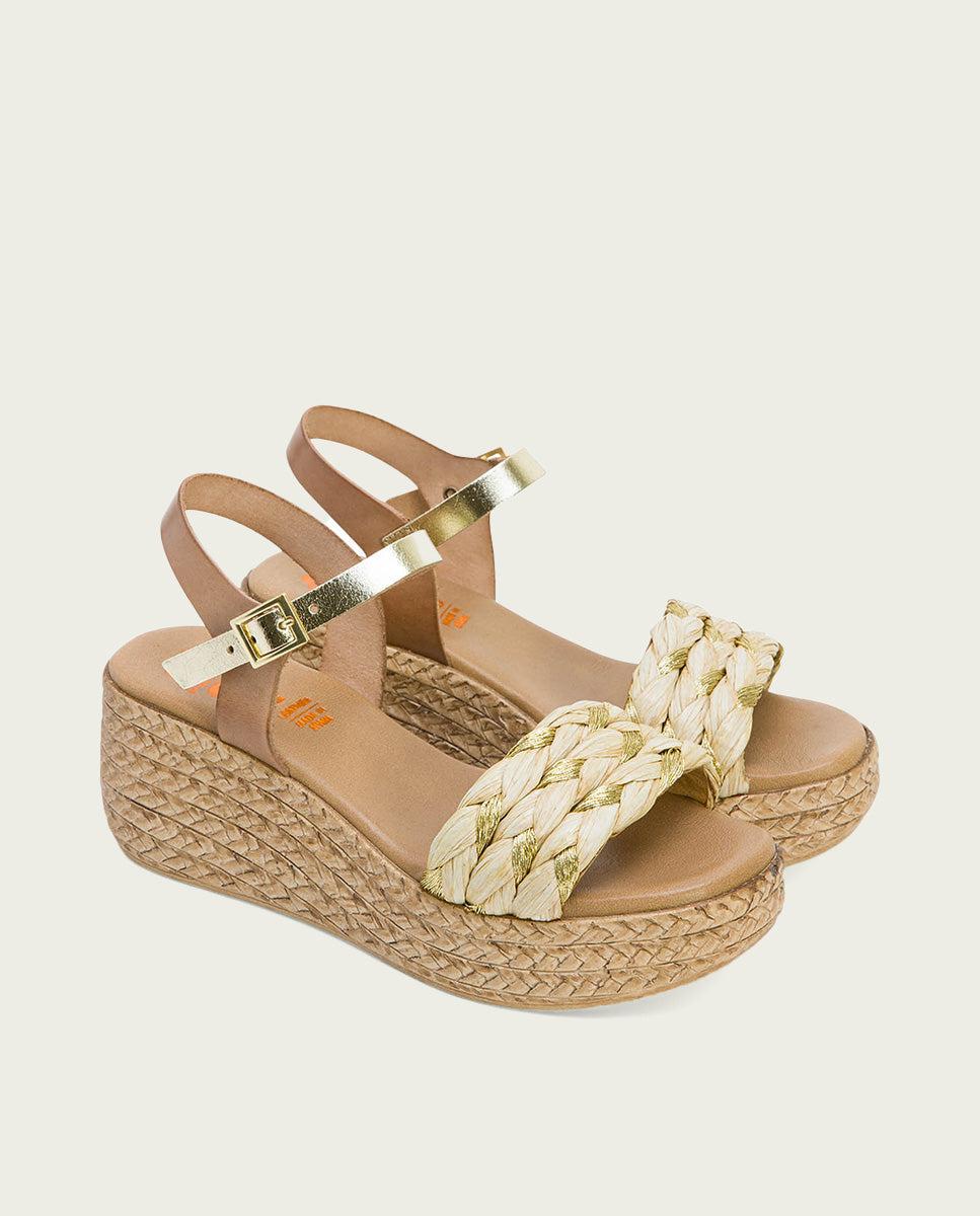 porronet SANDALIA PIEL CUÑA TAUPE PLATINO GAIA Mejor oferta