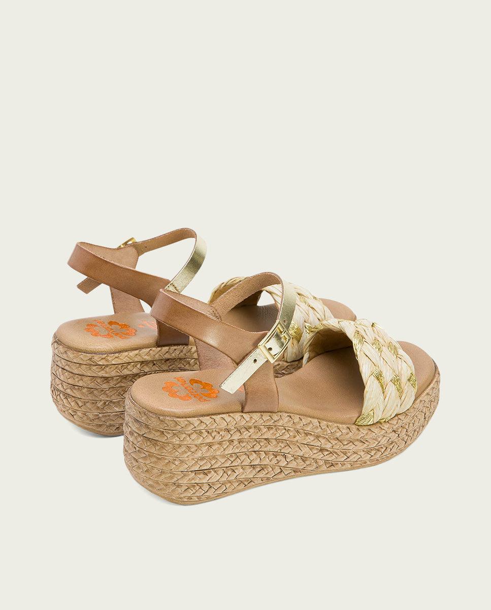 porronet SANDALIA PIEL CUÑA TAUPE PLATINO GAIA Mejor oferta