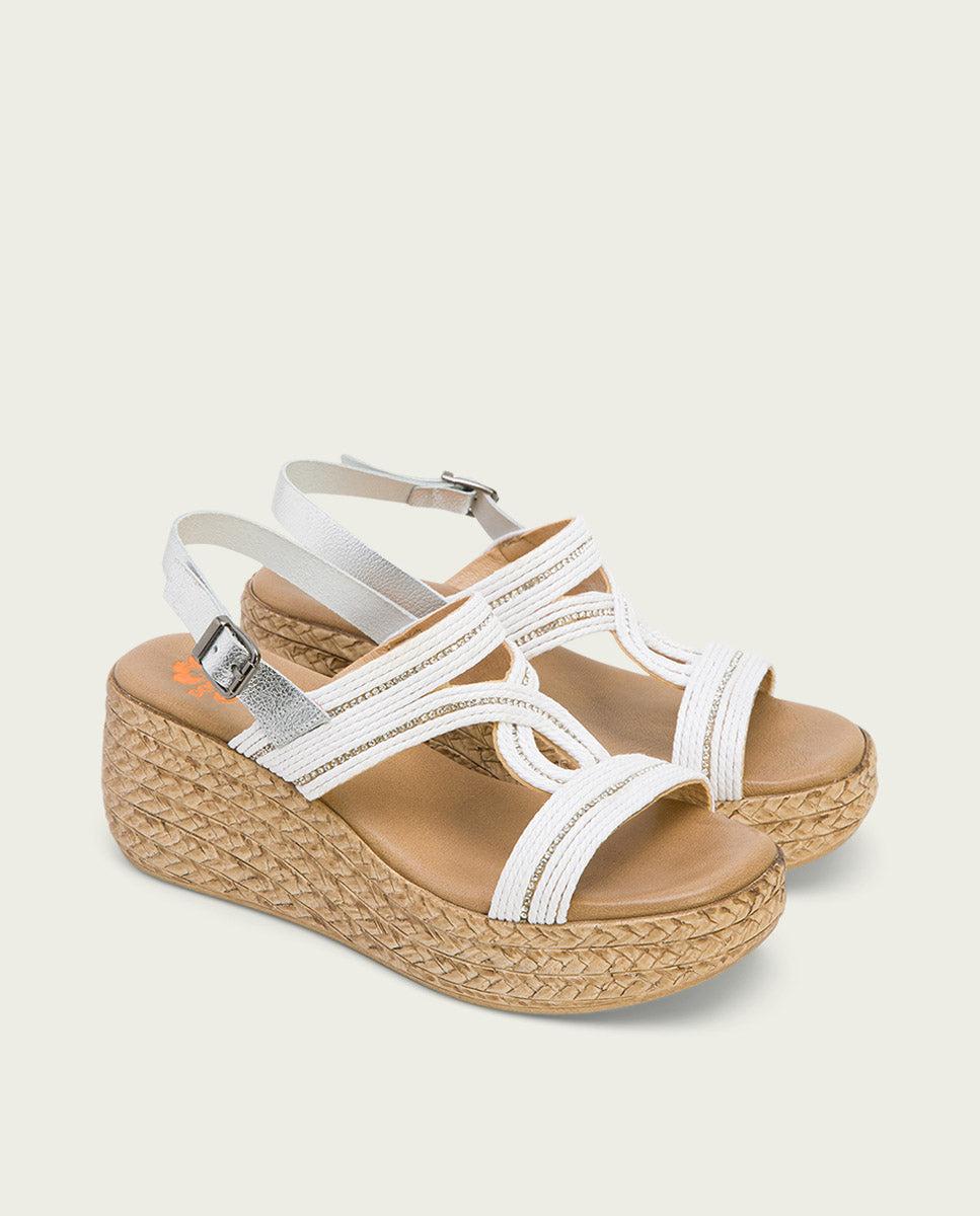 porronet SANDALIA PIEL CUÑA PLATA BLANCO GALA Rebajas top