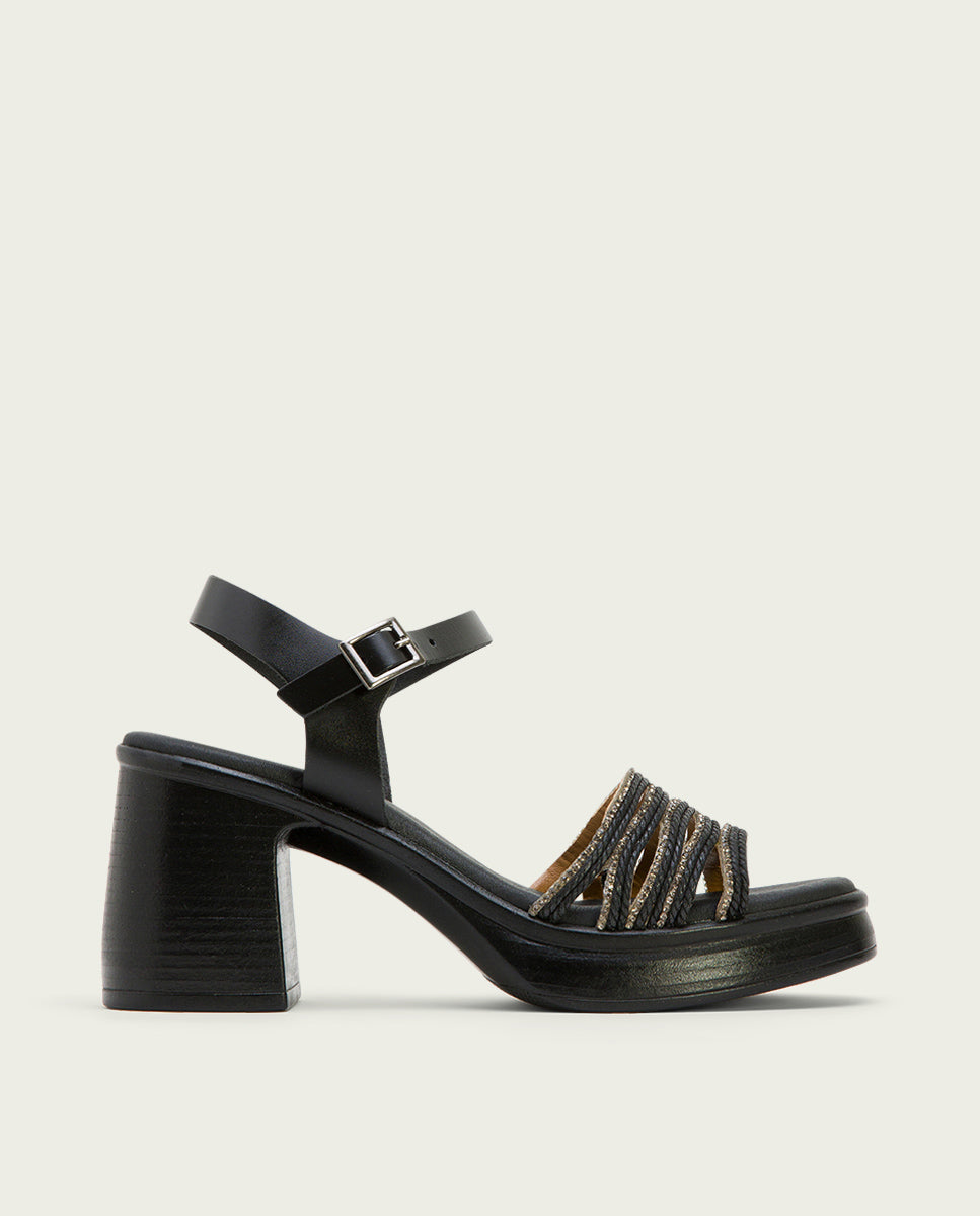 porronet SANDALIA TACON PIEL Y TEXTIL NEGRO ILKA Oferta exclusiva