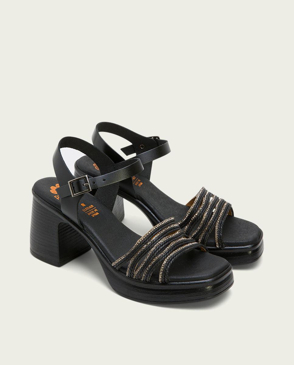 porronet SANDALIA TACON PIEL Y TEXTIL NEGRO ILKA Oferta exclusiva