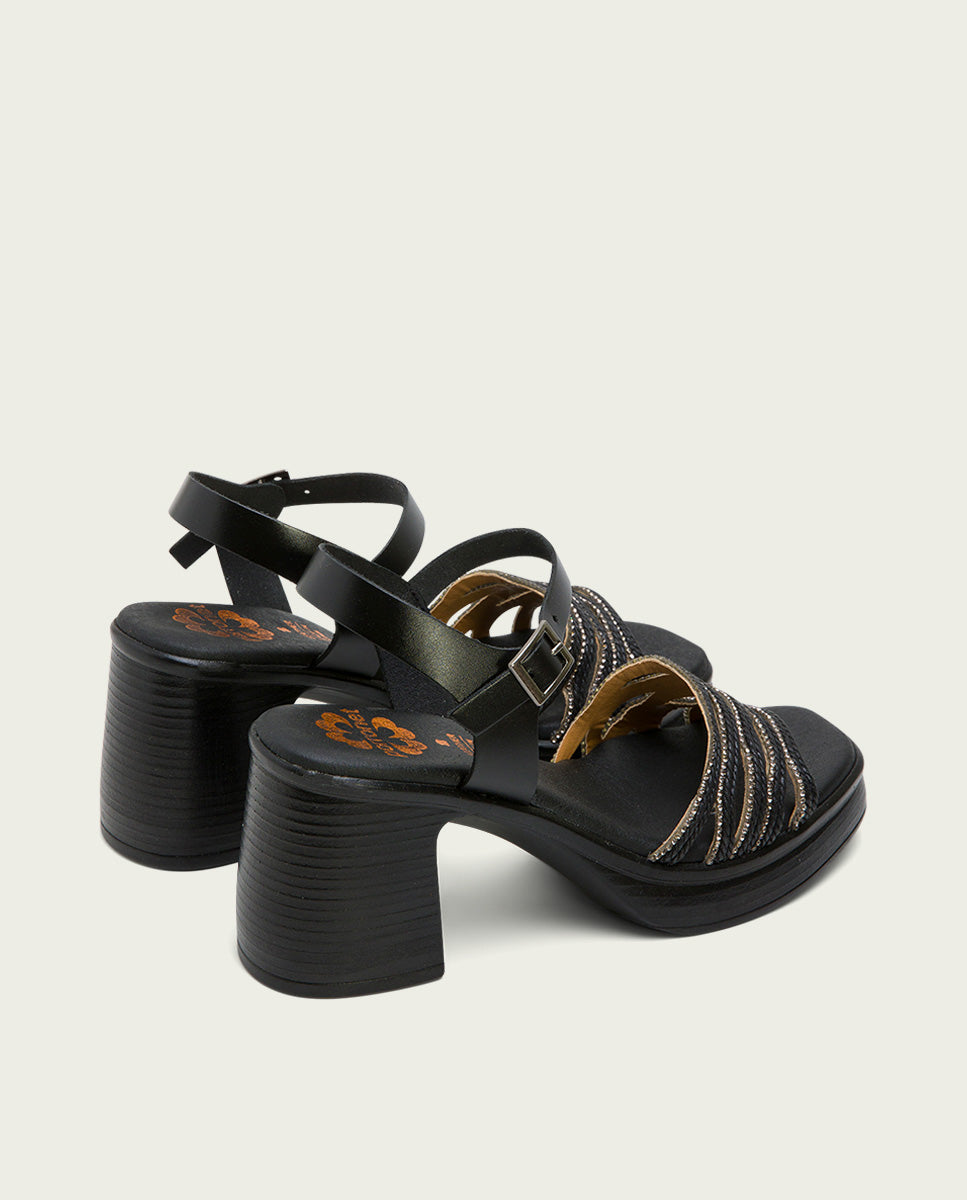 porronet SANDALIA TACON PIEL Y TEXTIL NEGRO ILKA Oferta exclusiva