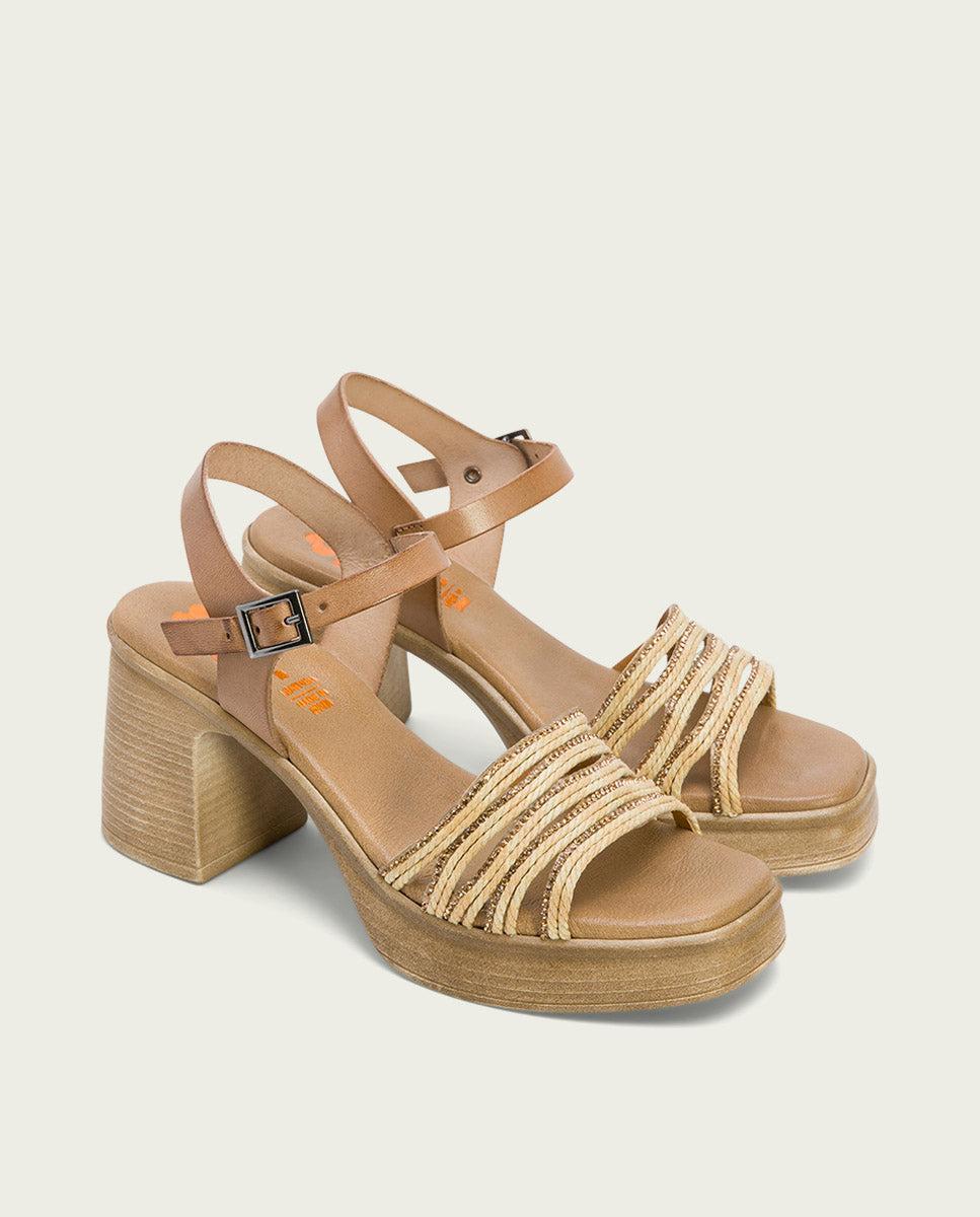 porronet SANDALIA TACON PIEL Y TEXTIL TAUPE NATURAL ILKA Última moda
