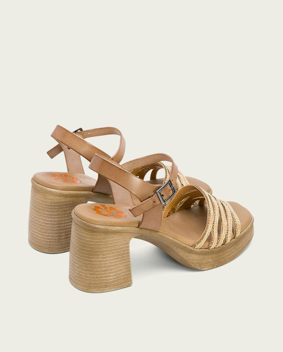 porronet SANDALIA TACON PIEL Y TEXTIL TAUPE NATURAL ILKA Última moda