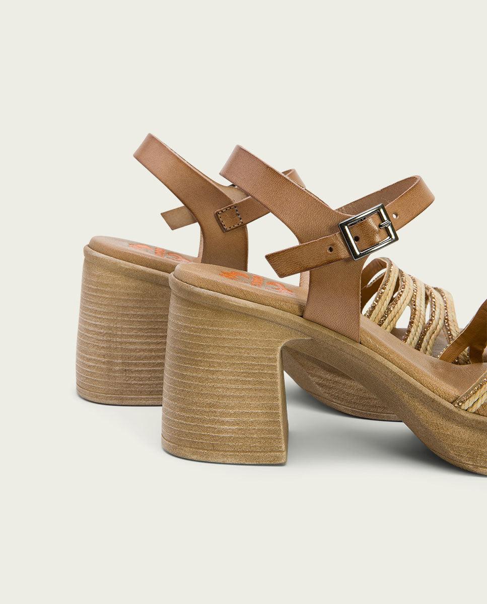 porronet SANDALIA TACON PIEL Y TEXTIL TAUPE NATURAL ILKA Última moda