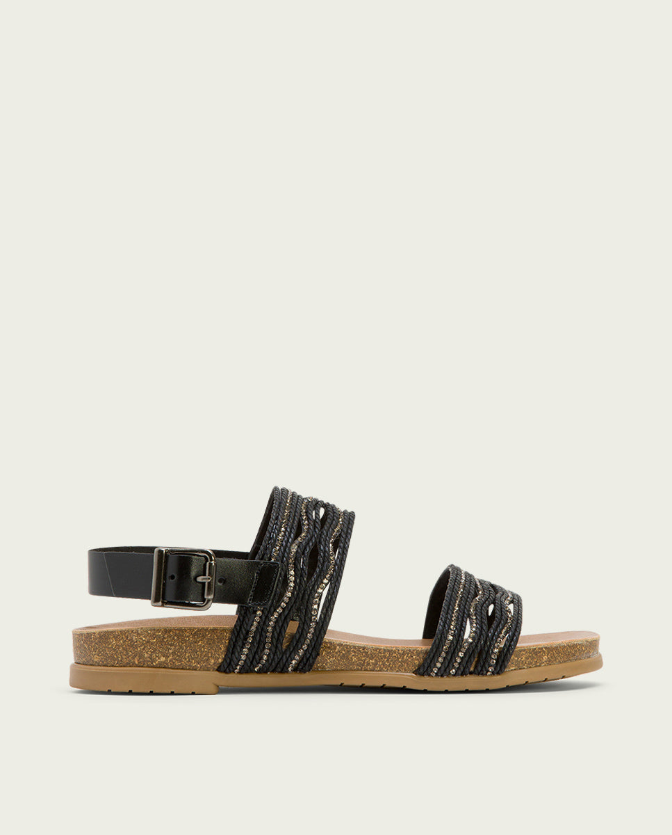 porronet SANDALIA BIO CON PALA TEXTIL PIEL NEGRA DARLA Descuento por venta flash