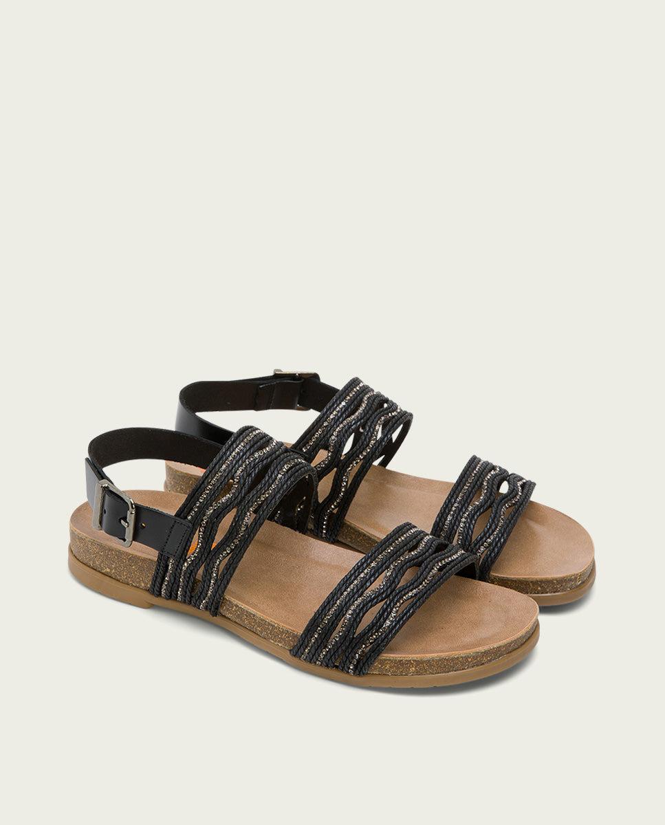 porronet SANDALIA BIO CON PALA TEXTIL PIEL NEGRA DARLA Descuento por venta flash