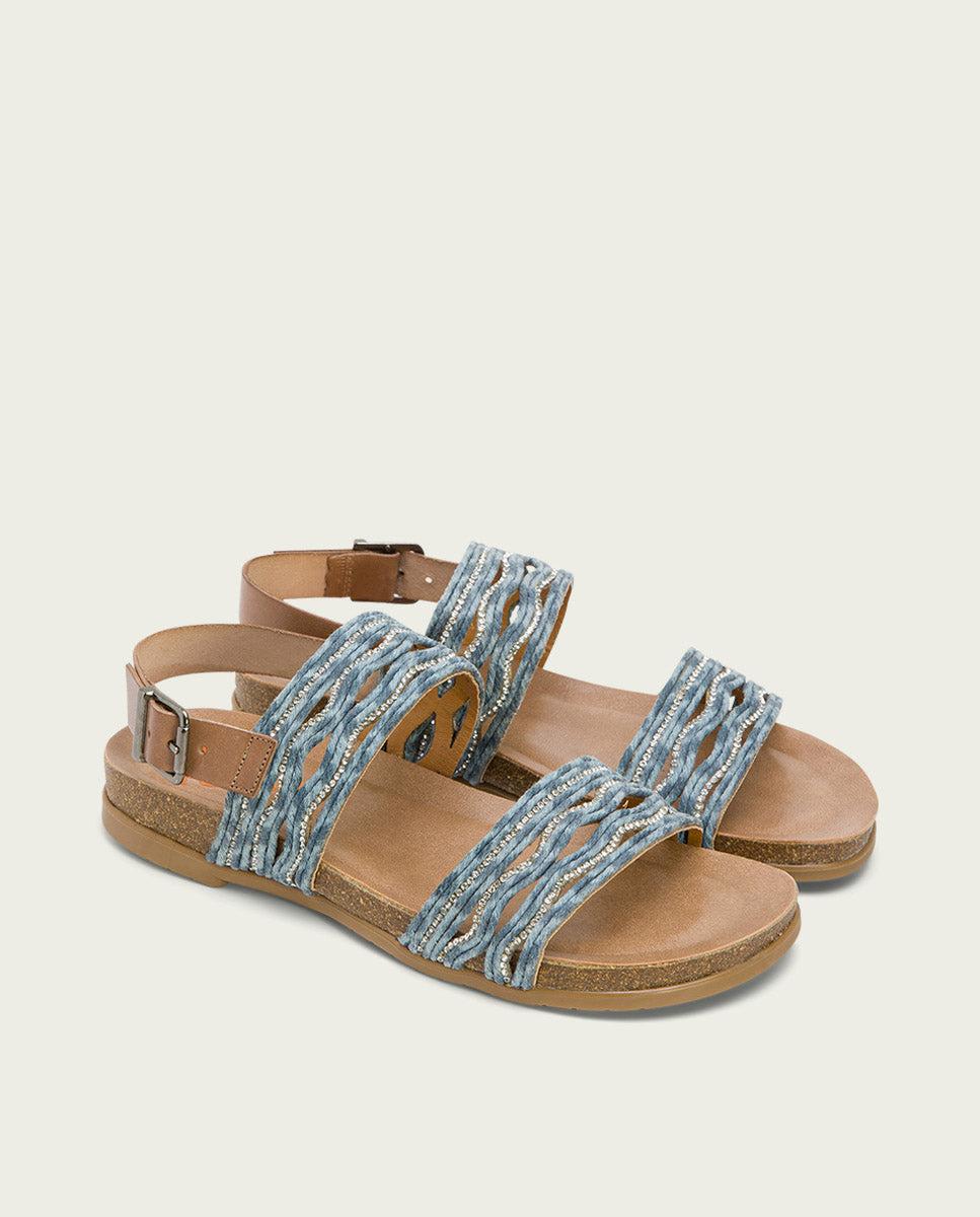 porronet SANDALIA BIO CON PALA TEXTIL PIEL TAUPE AZUL DARLA Grandes ahorros