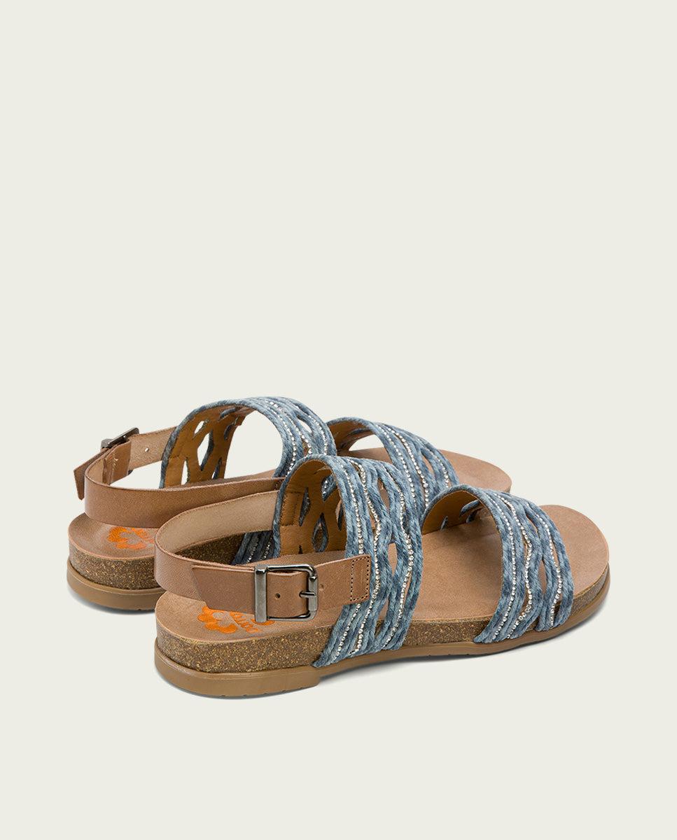 porronet SANDALIA BIO CON PALA TEXTIL PIEL TAUPE AZUL DARLA Grandes ahorros