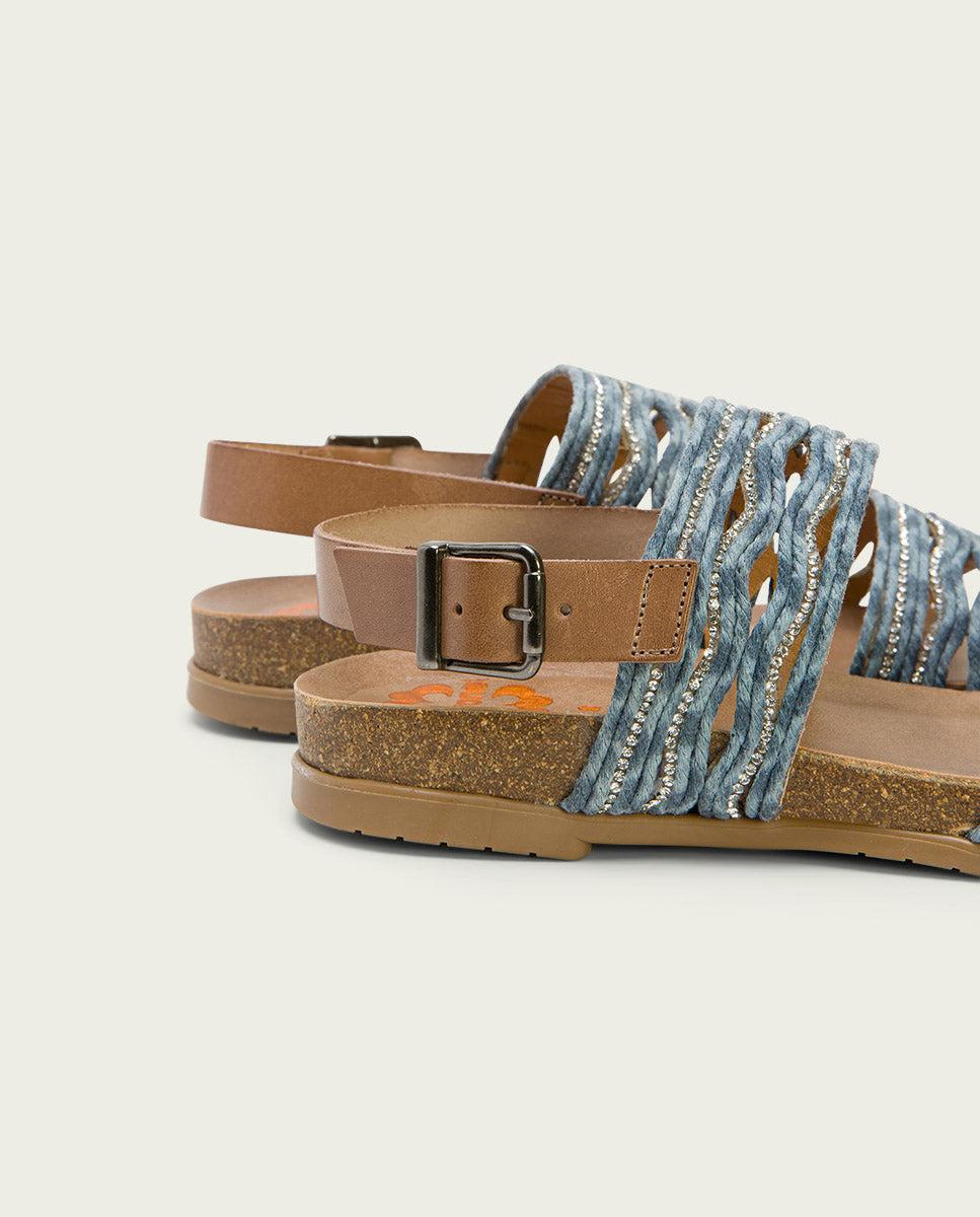 porronet SANDALIA BIO CON PALA TEXTIL PIEL TAUPE AZUL DARLA Grandes ahorros