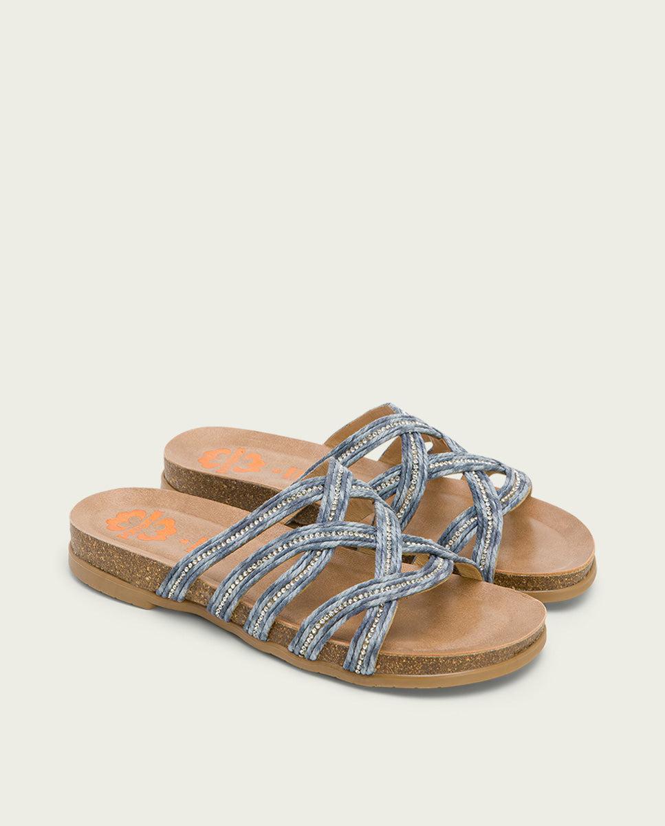 porronet SANDALIA BIO CON PALA TEXTIL PIEL AZUL DAFNE Devoluciones gratuitas