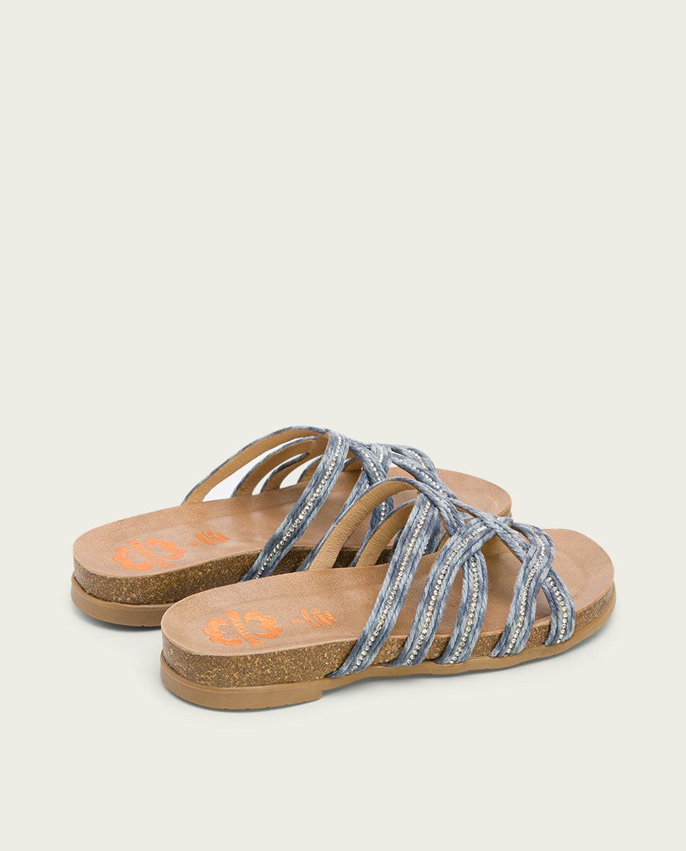 porronet SANDALIA BIO CON PALA TEXTIL PIEL AZUL DAFNE Devoluciones gratuitas