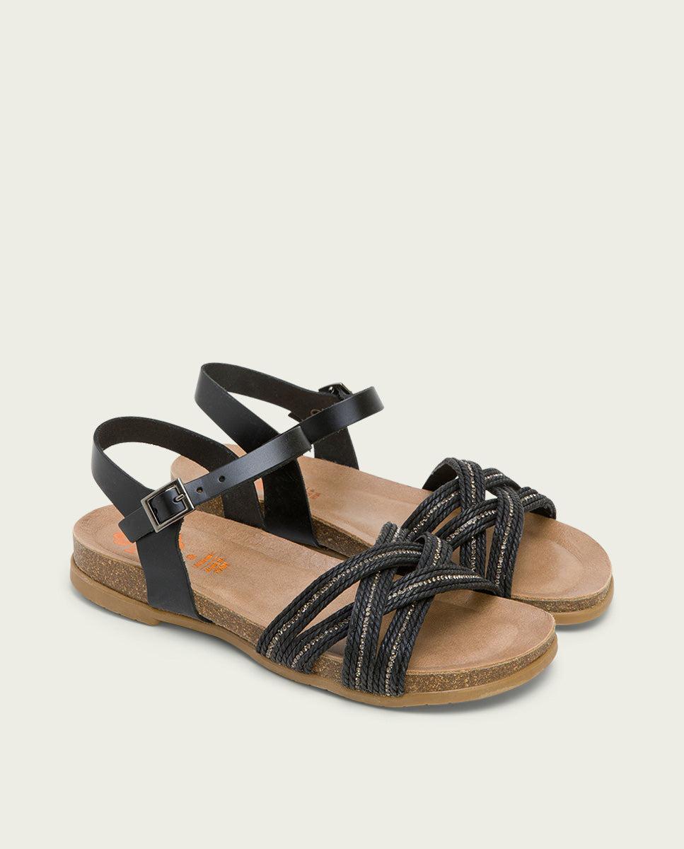 porronet SANDALIA BIO CON PALA TEXTIL PIEL NEGRA DÁNAE En línea
