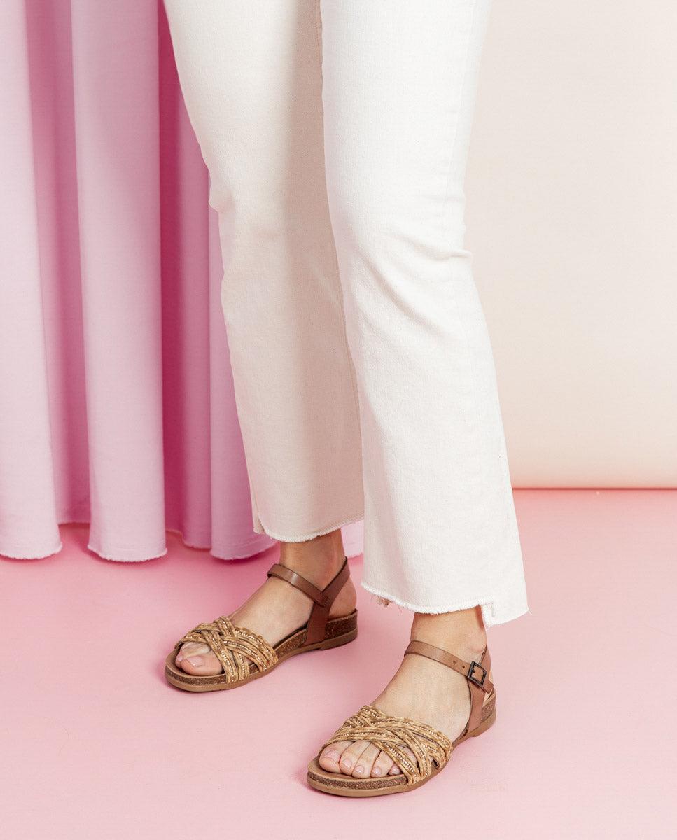 porronet SANDALIA BIO CON PALA TEXTIL TAUPE NATURAL PIEL DÁNAE Outlet