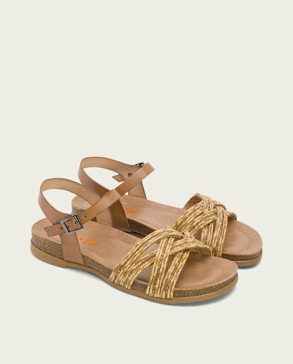 porronet SANDALIA BIO CON PALA TEXTIL TAUPE NATURAL PIEL DÁNAE Outlet