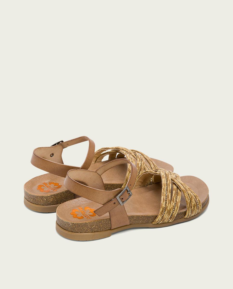 porronet SANDALIA BIO CON PALA TEXTIL TAUPE NATURAL PIEL DÁNAE Outlet