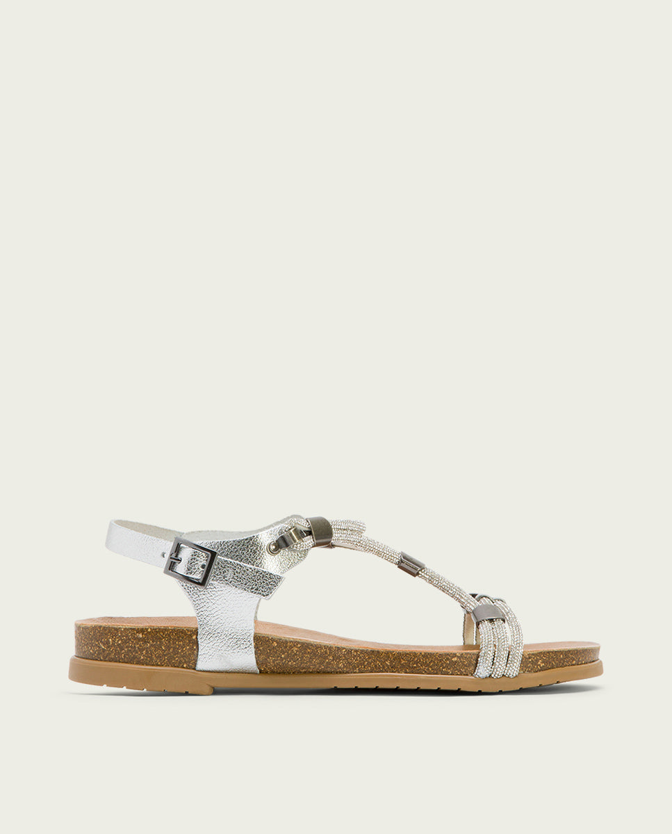 porronet SANDALIA BIO CON PALA DE BRILLANTES PIEL PLATA DEMI Mejor oferta