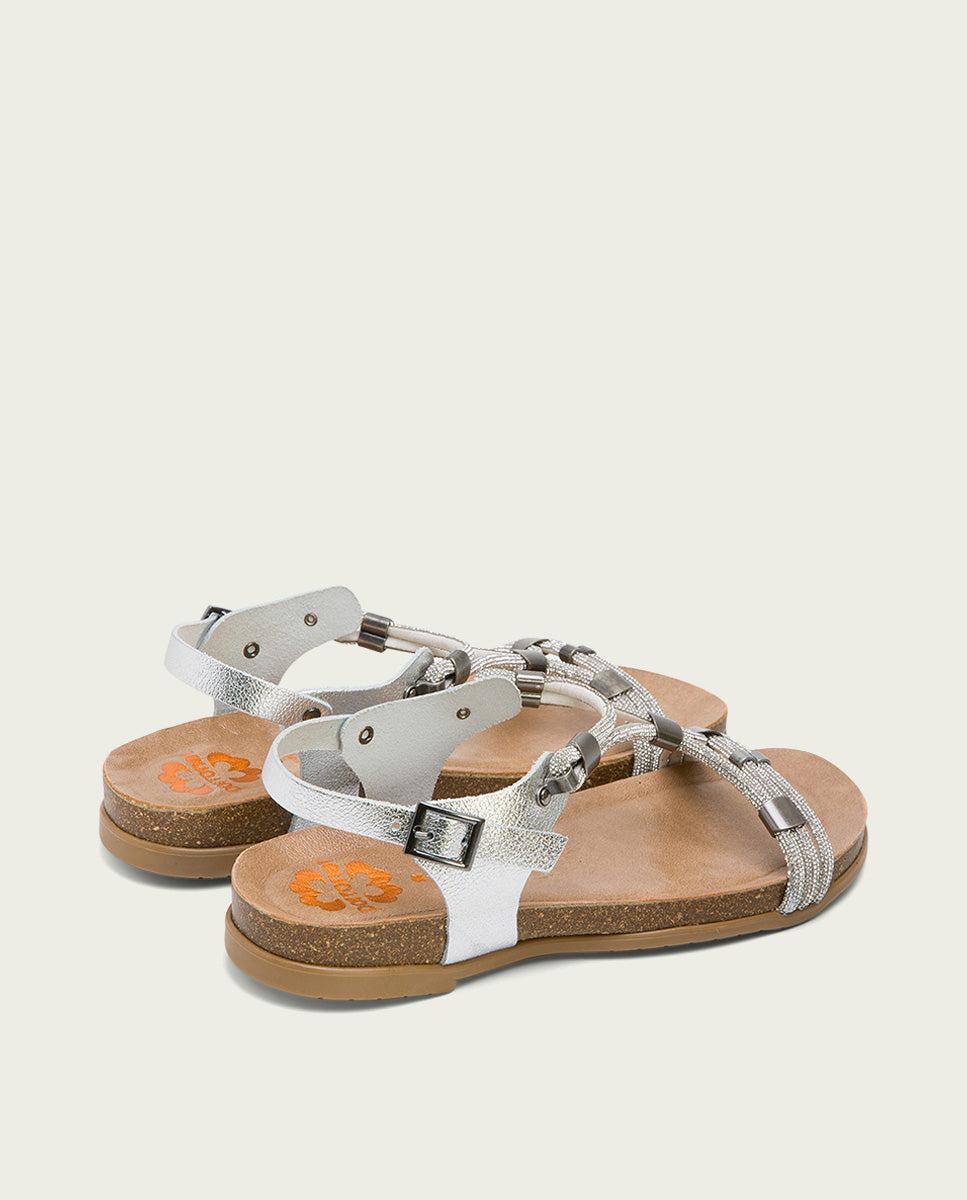 porronet SANDALIA BIO CON PALA DE BRILLANTES PIEL PLATA DEMI Mejor oferta