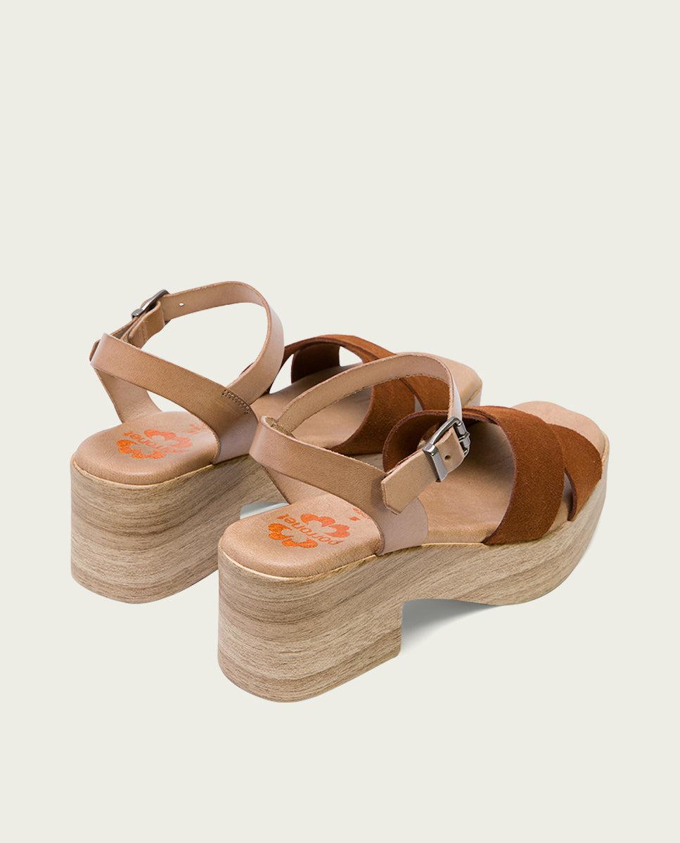 porronet SANDALIA TACON BAJO DE PIEL TAUPE CUERO VIVIANA Precios de Black Friday