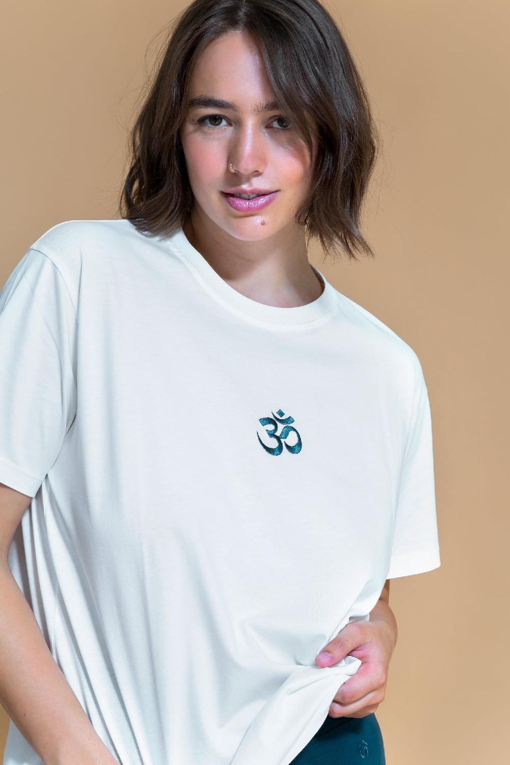 shambhala barcelona Camiseta Om Blanco Roto Liquidación