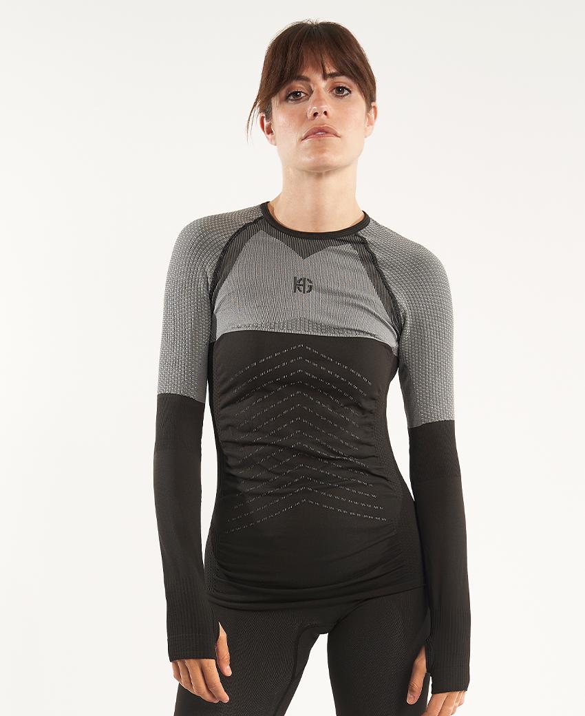 ﻿sport hg ANDOYA Camiseta de manga larga con fibra de carbono negro y gris Solo hoy