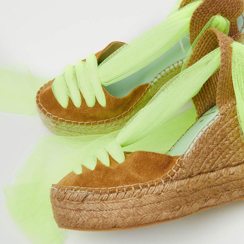 star love Cuñas canela y amarillo fluor con cinta de tul | Meridian Gran oferta