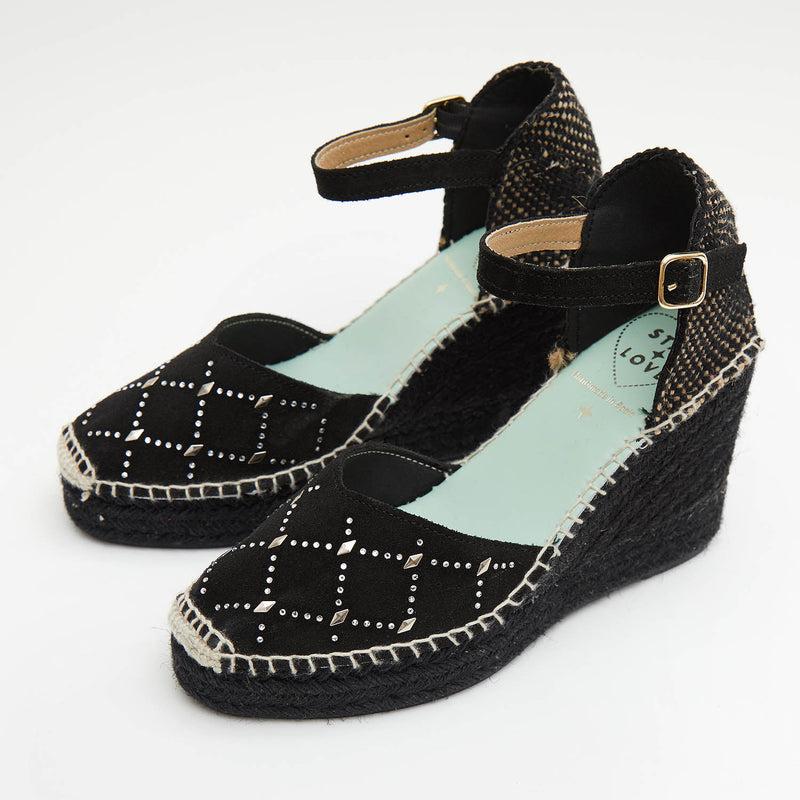 star love alpargata cuña mujer CARINAE136 NEGRO brillantes Rebajas baratas