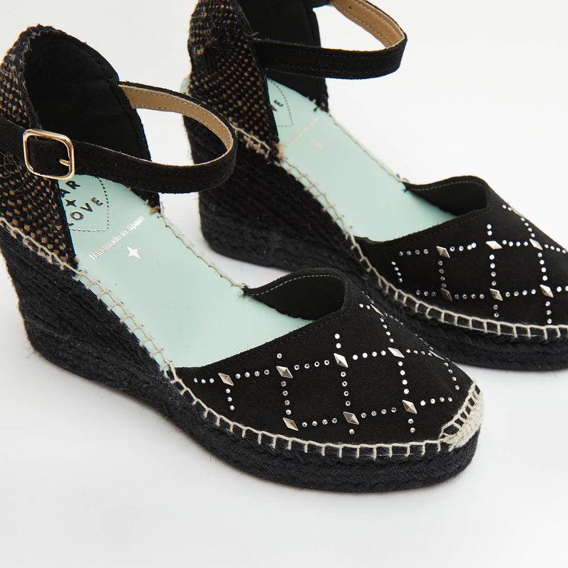 star love alpargata cuña mujer CARINAE136 NEGRO brillantes Rebajas baratas