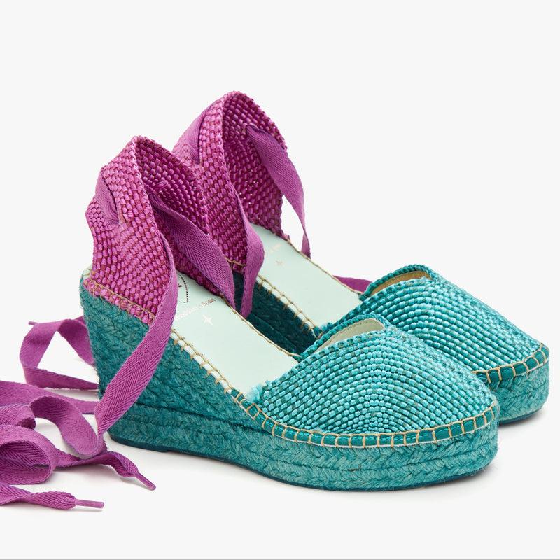 star love Alpargatas verdes con lazo morado | Beta Liquidación