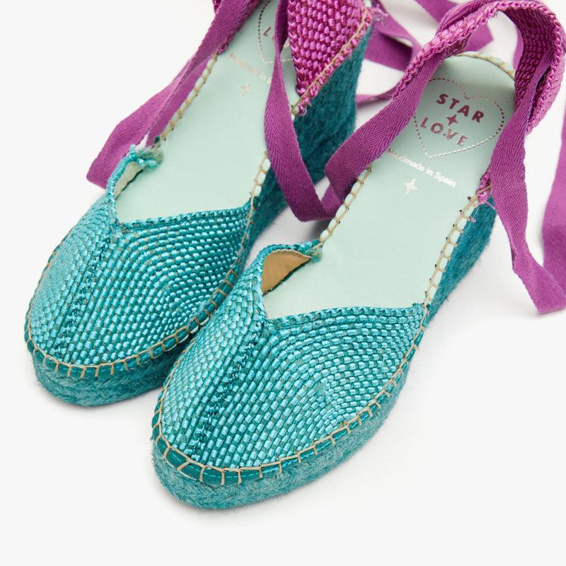 star love Alpargatas verdes con lazo morado | Beta Liquidación