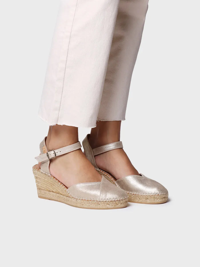 toni pons BIANCA-AS - Alpargata de mujer en piel con cuña en color champagne | BIANCA-AS Rebajas baratas