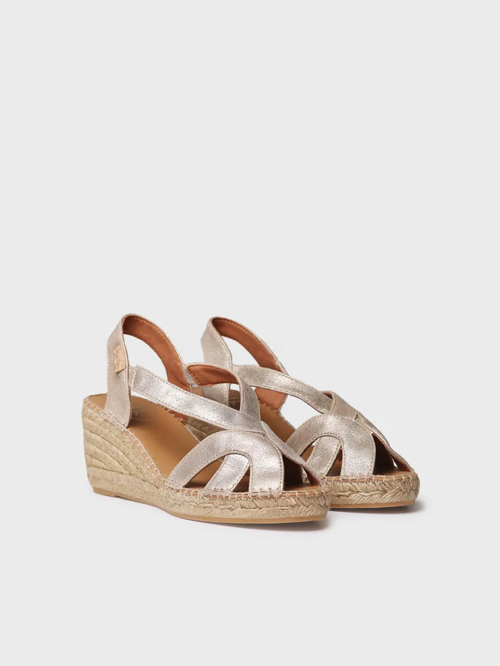 toni pons LUCIA-AS - Alpargata de mujer en piel metalizada con cuña y elásticos | LUCIA-AS Outlet online