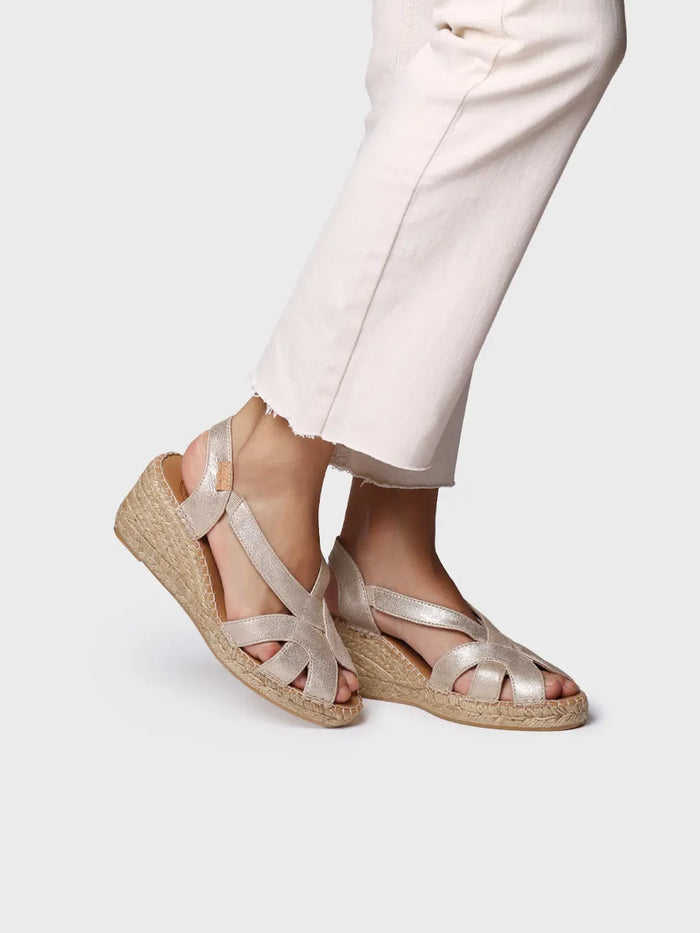 toni pons LUCIA-AS - Alpargata de mujer en piel metalizada con cuña y elásticos | LUCIA-AS Outlet online