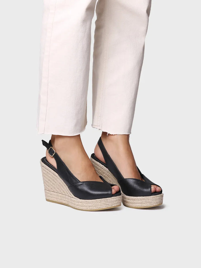 toni pons OPRAH - Alpargata peep toe alta de mujer en piel con cuña | OPRAH Precio de fábrica