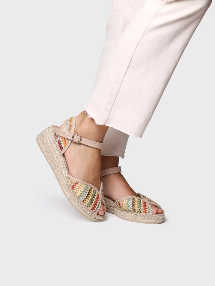 toni pons BELLA-MA - Alpargata de mujer con cuña media en rafia multicolor | BELLA-MA Libre de impuestos