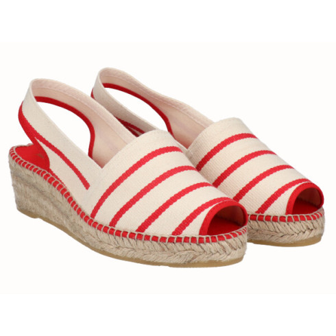viguera Alpargata Peep Toes Cuña Baja Rojo Rebajas de fin de temporada