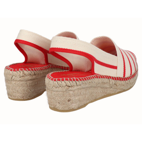 viguera Alpargata Peep Toes Cuña Baja Rojo Rebajas de fin de temporada