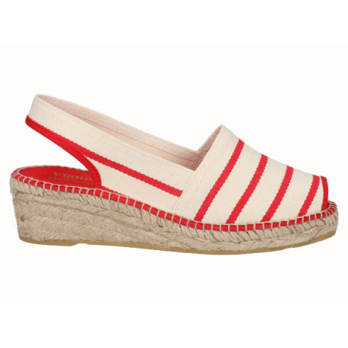 viguera Alpargata Peep Toes Cuña Baja Rojo Rebajas de fin de temporada